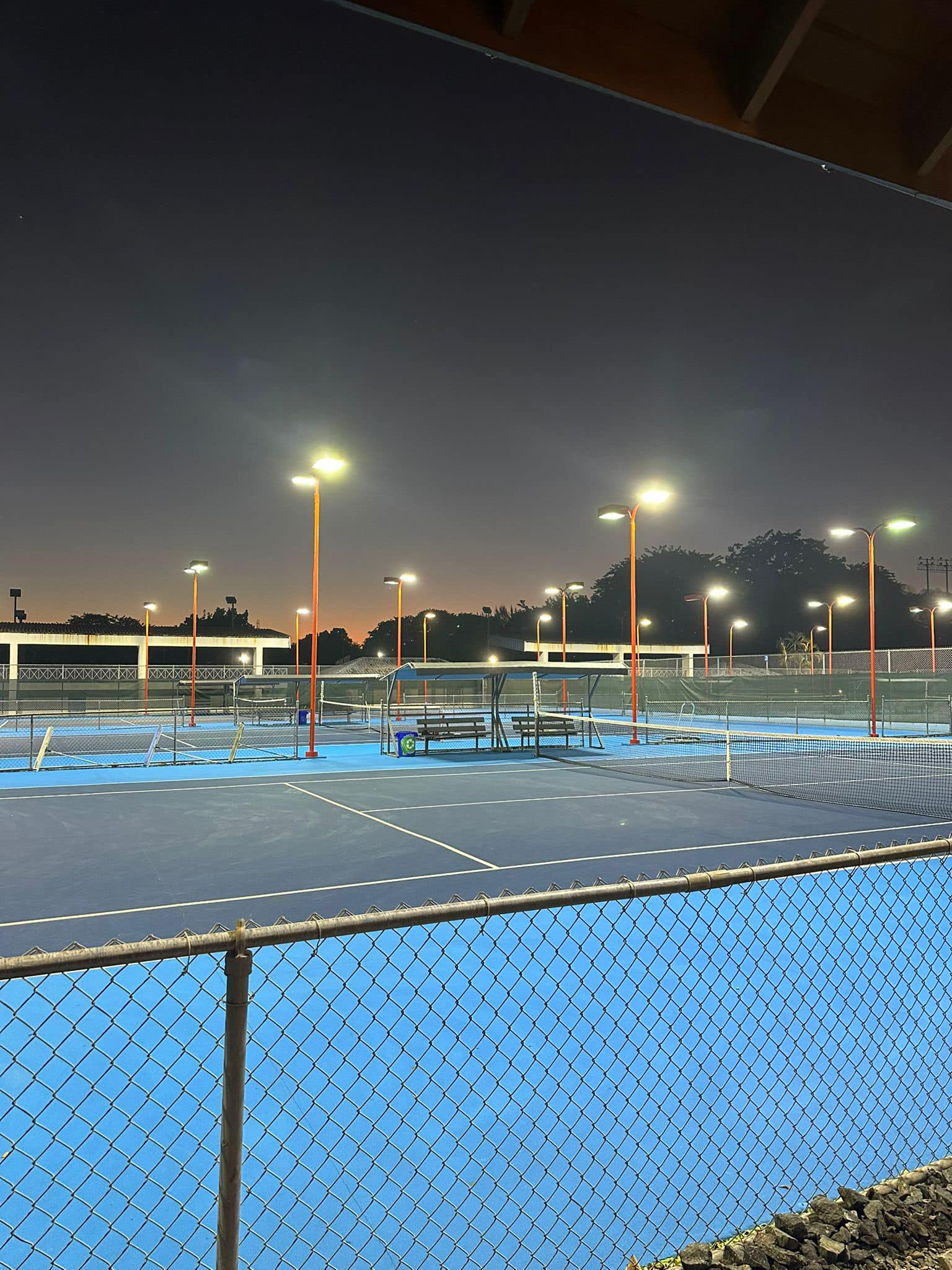 Torrimar courts illuminated at night